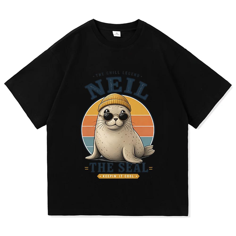 Neil The Seal Retro Cool Seal Vintage Graphic T Shirts Fashion Unisex Unisex Round Neck Short Sleeve Tee Cotton Casual Loose Clothes