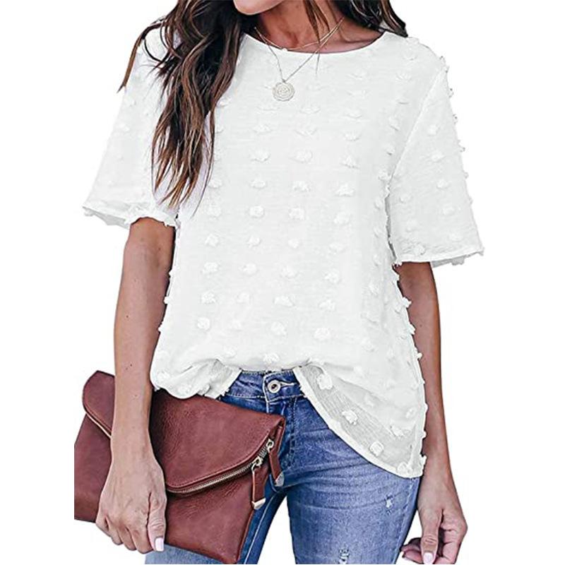 Women's New Summer Style Women's Chiffon Jacquard Fur Ball Double Layer Short-sleeved Fashion Top
