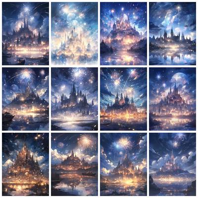 Diamond Art Painting Castle Fireworks Full Square Round Embroidery Mosaic Fantasy Landscape Home Decor