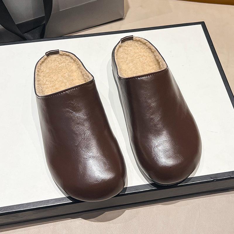 Autumn and winter platform slippers, one pedal, versatile bag head and half slippers, women's shoes wear velvet Boken shoes