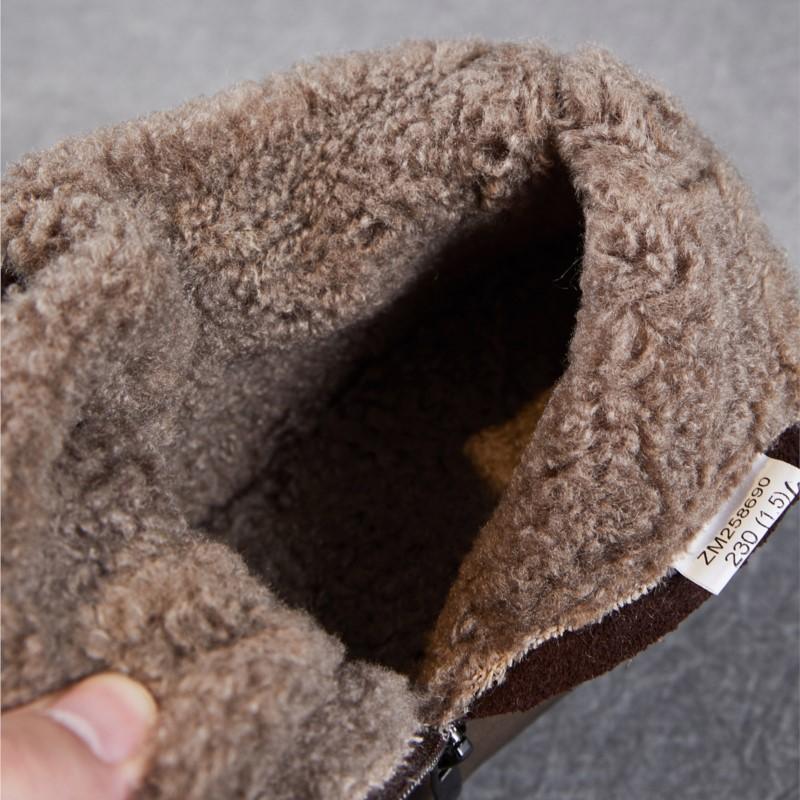 Johnature Winter Thick Plush Warm Cotton Boots Genuine Leather Retro Comfortable Soft Soled Women's Flat Ankle Boots