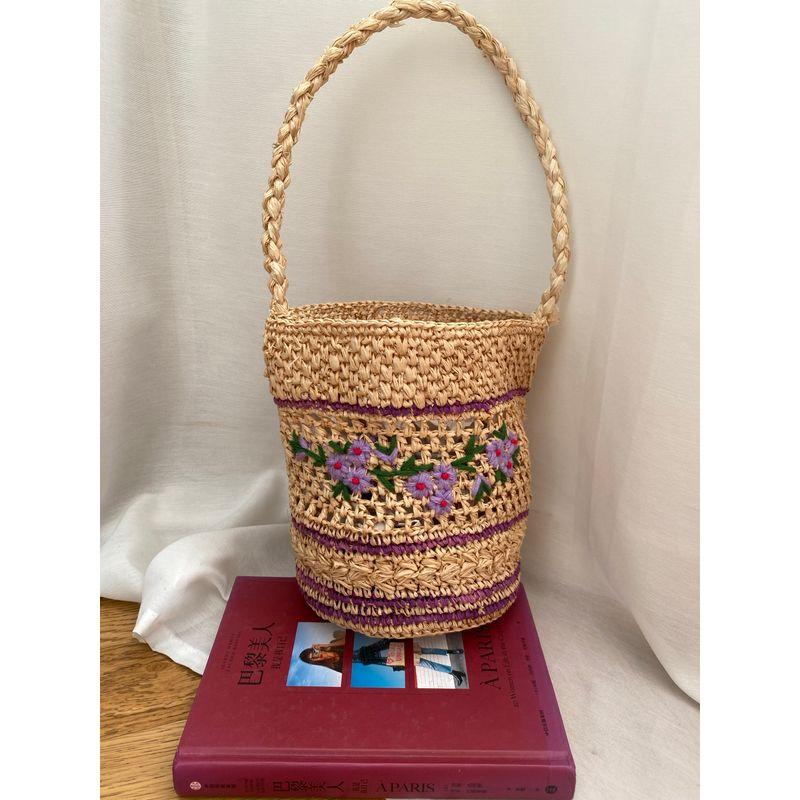 

Raffia Shoulder Satchel Seaside Travel Embroider Tattooed Raffais Bag