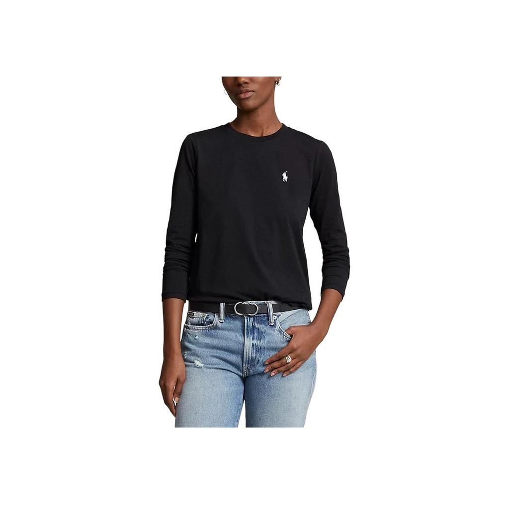 Polo Ralph Lauren Maglietta a Maniche Lunghe Girocollo Casual Larga Monocolore Donna top Nero 211898699-003
