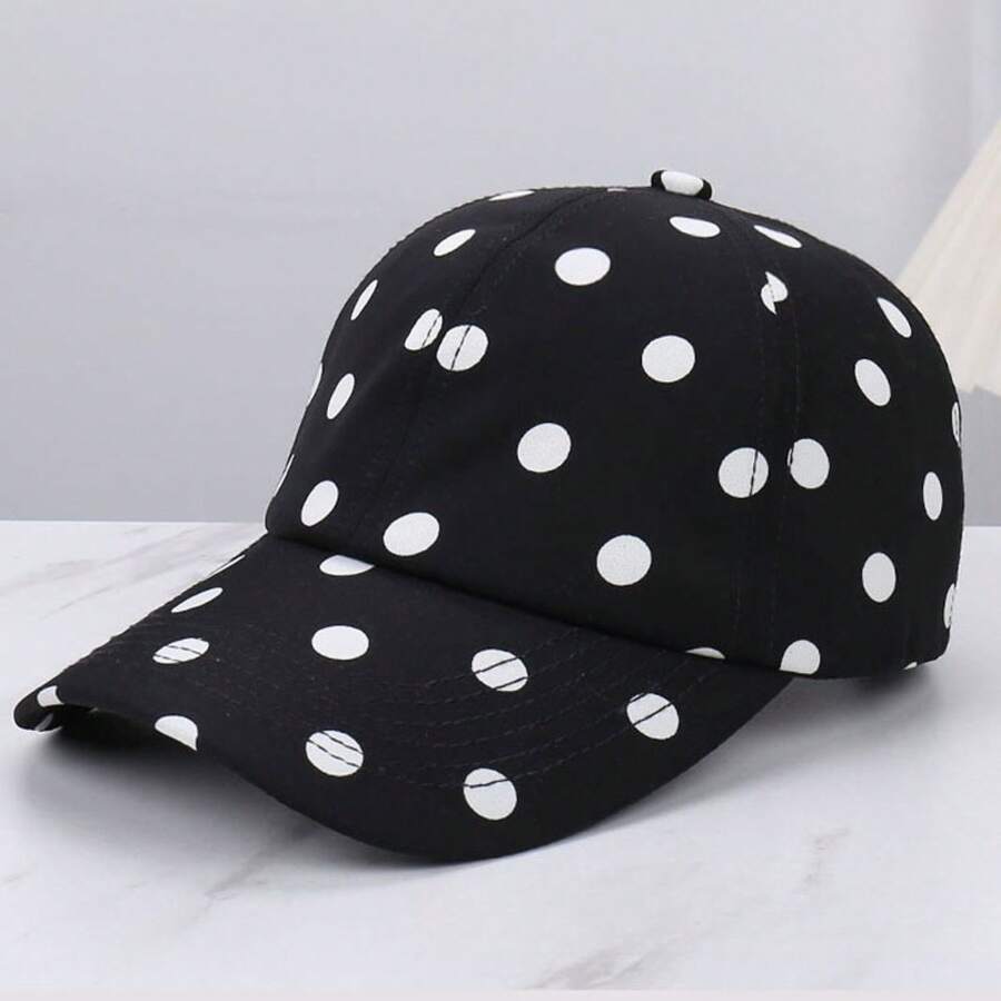 Polka Dot Baseball Cap For Women Large Head Circumference Face Slimming Duckbill Hat