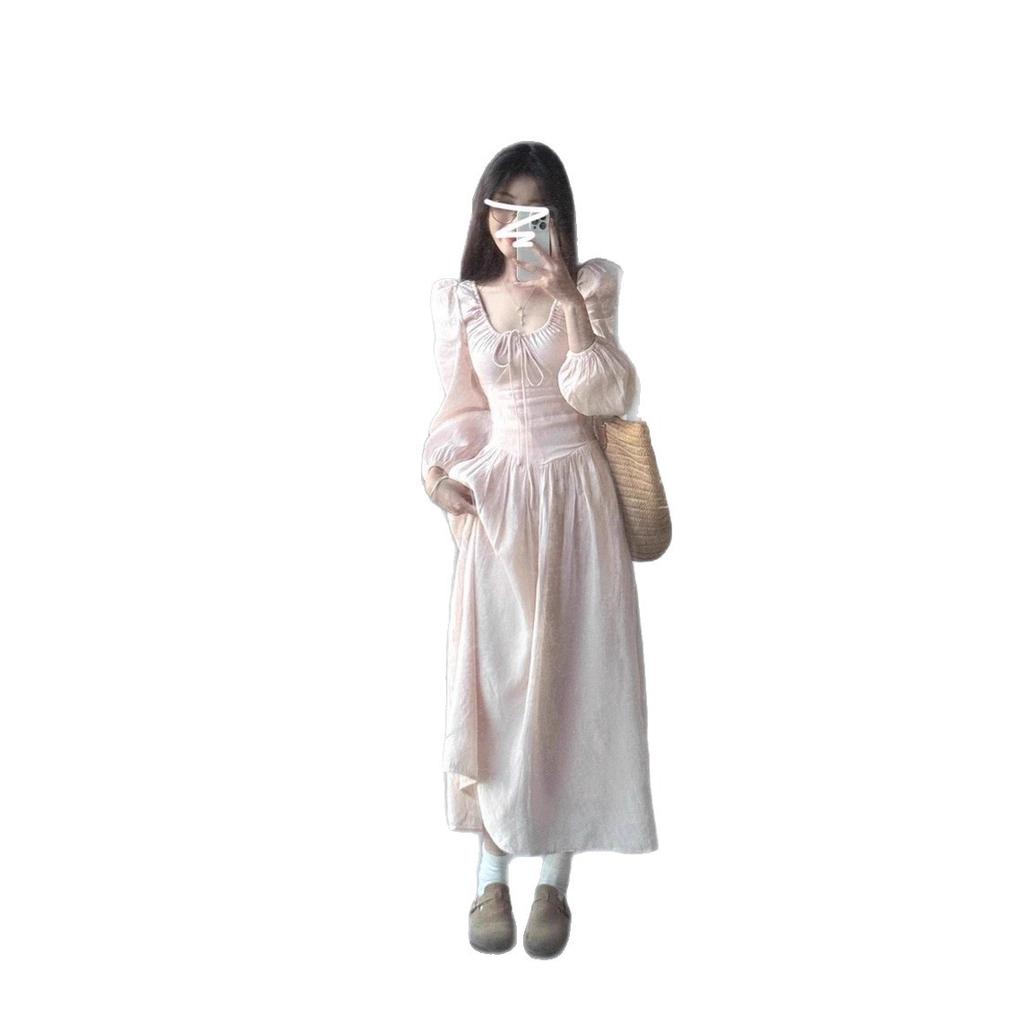 Simple and Generous, High-end Wear, Coffee Break French Pink Long-sleeved Dress, Unique and Beautiful Waist Skirt In Early Autumn
