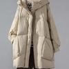 Women's Winter Mid-Length Thickened Oversized Cotton Coat, Solid Color, Loose Fit, Hooded Jacket