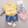 Boy's Plaid Collar Shirt & Denim Shorts 2-Piece Set - Summer Infant/Toddler Wear
