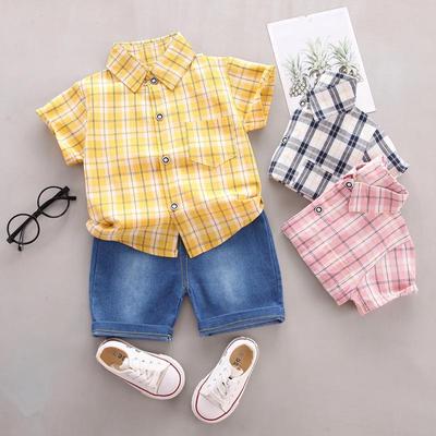 Jungen Kariertes Kragenhemd & Denim Shorts 2-teiliges Set - Sommer Baby-/Kleinkindbekleidung