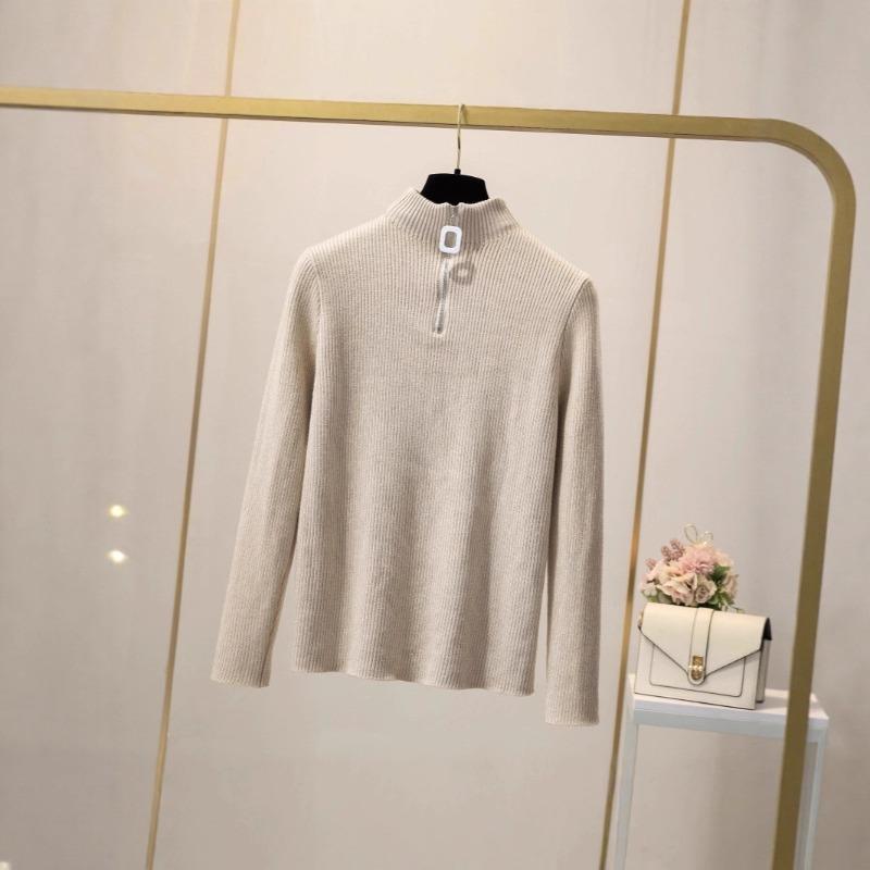 Autumn and Winter Black Semi-turtleneck Bottoming Shirt Women's New Slim-fitting Versatile Long-sleeved Knitted Sweater Top Trendy