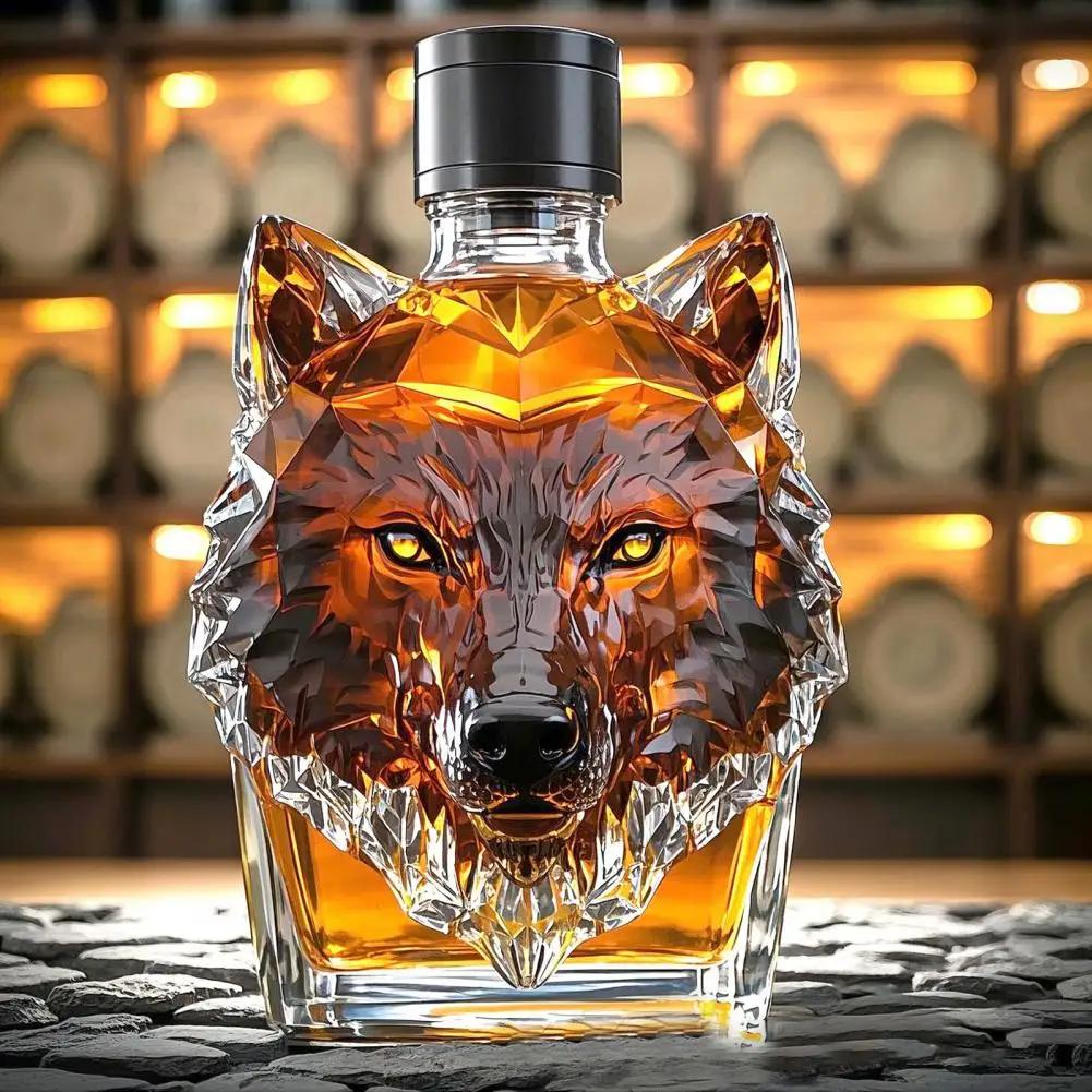 300ml Whiskyflasche Karaffe Wolfskopf Form Hohes Borosilikatglas Weinflasche Auslaufsichere Dichtung Whisky Karaffe