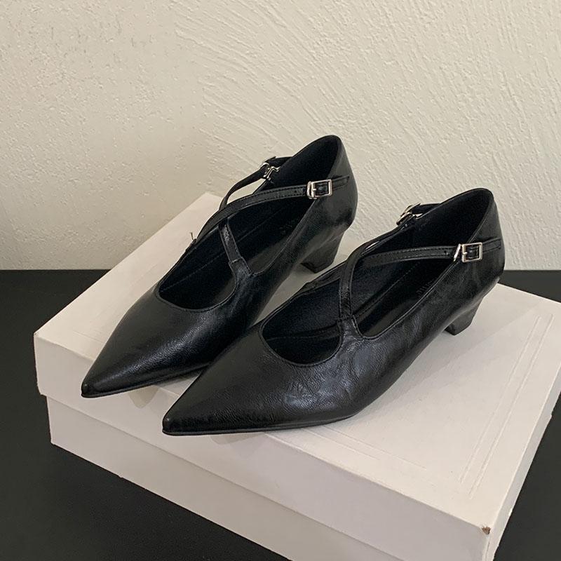 Fashion Pointed Toe Footwear Low Heel Ladies Mary Janes Pumps Shoes 2025 New Female Shallow Fashion Buckle Strap Women Heeled Shoes