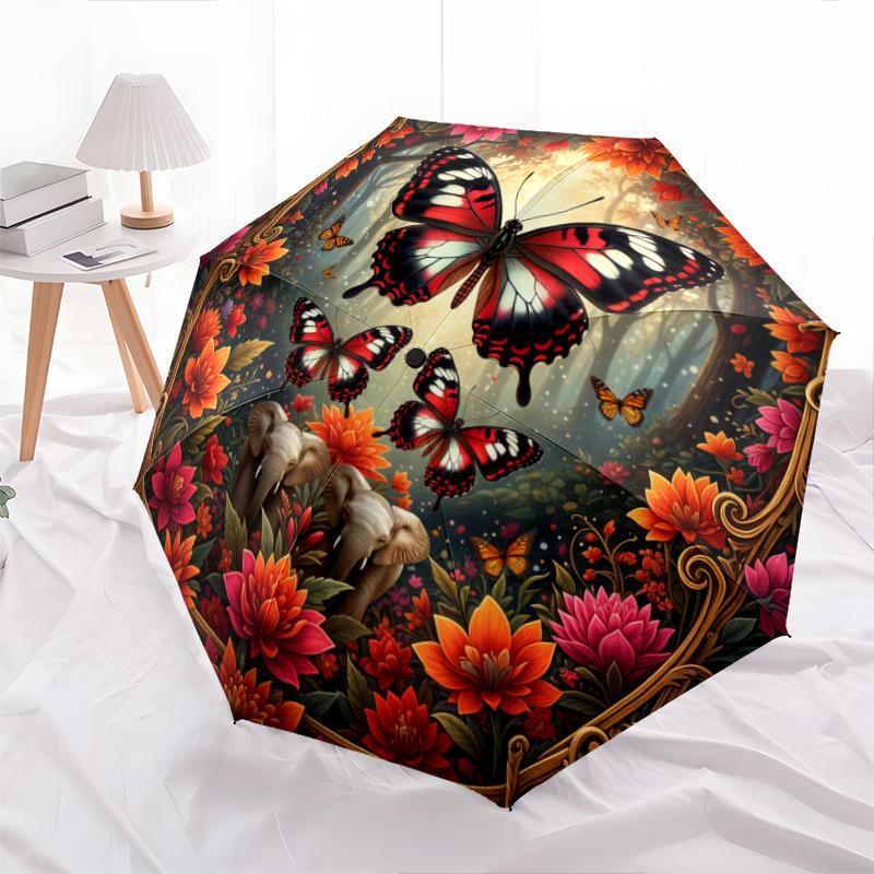 1 PC Automatic Folding Umbrella - 3D Butterfly Pattern, Portable & Foldable Design with 8 Ribs, Christmas Birthday Gifts