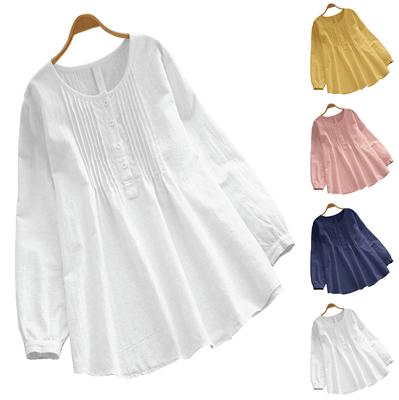 Women's Loose Cotton And Linen Button Down Collar Solid Color Versatile Top