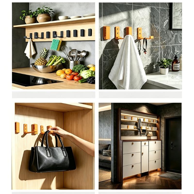 Entryway Home Wall Hook 3 Pack, Fold Down Hanging Hook Set with Metal Finish for Clothes Hats Bags and Daily Gear