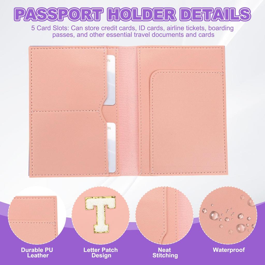 Travel Passport Luggage Tag Set with Initial Passport Cover and Alphabet Chenille Letter Travel Wallet Bag Suitcase Identifier for Women and Family