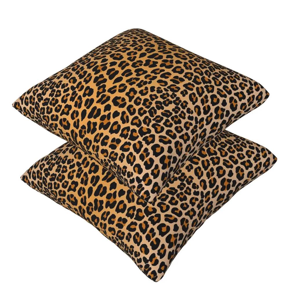 Leopard Print 2 Pcs Square Pillowcase Pillow Cover Cushion Decor Comfort Throw Pillow For Home Sofa