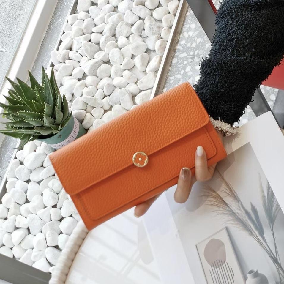 Portofele de lux din piele naturală pentru femei, portofel lung, design de marcă, închizătoare cu buton floare de prun, geantă plic, portofel din stratul întâi de piele de vacă, portofel fără logo