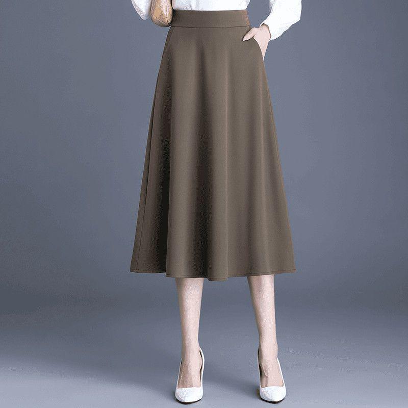 Autumn/Winter High-Waist A-Line Wool Skirt for Middle-Aged Women - Slimming Wide-Hem Pleated Skirt