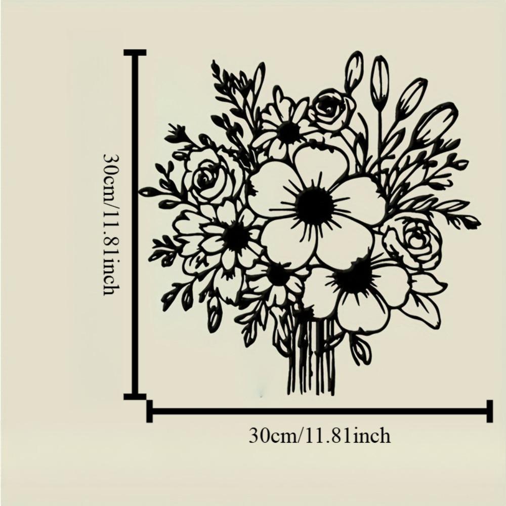

Metal Wall Art Flower Bouquet Timeless Black Floral Design Halloween Easter Birthday Gift Bedroom Kitchen Rustic Farmhouse Decor 12in