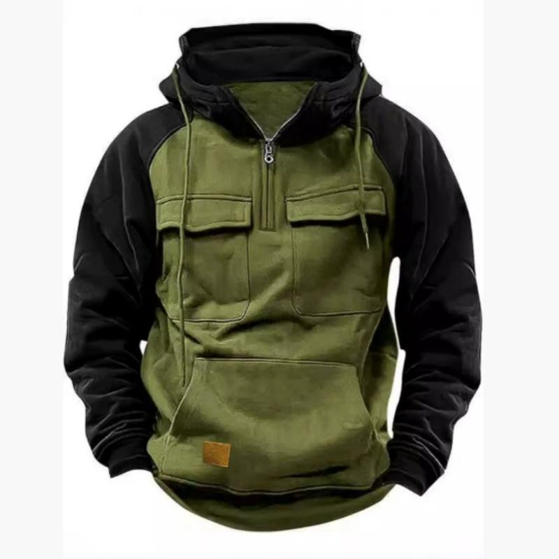Men's Raglan Sleeve Half-chain Sweater Tooling Sports Multi-pocket Hooded Fashion Hooded