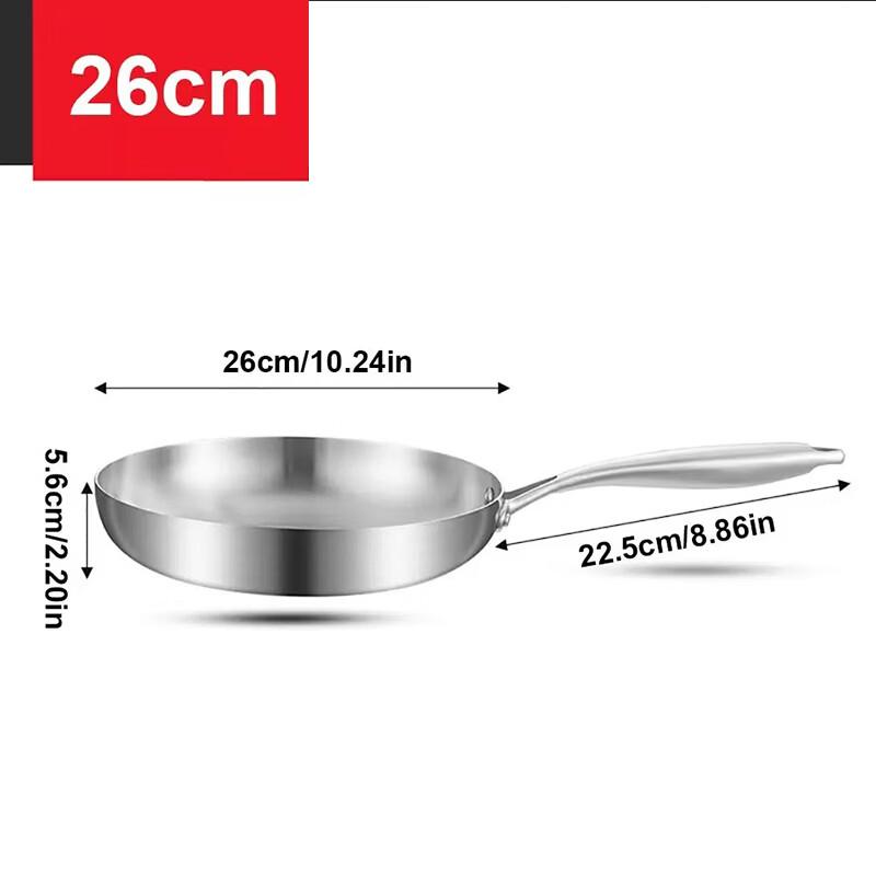 Wuto 26cm Three-Layer Stainless Steel Frying Pan