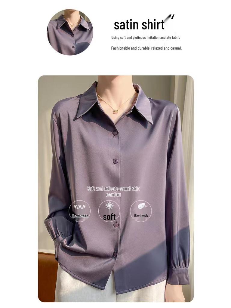Women's High-End Heavyweight Mulberry Silk Satin Shirt for Autumn