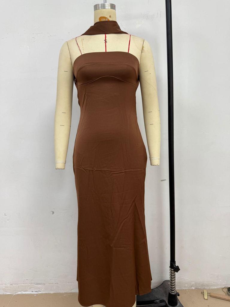 Summer Sexy Halter Neck Satin Long Dress for Women