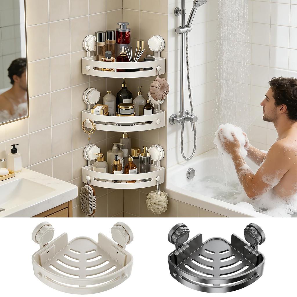 3pcs Bathroom Shelves Kitchen Storage Organizer ABS,Corner Shower Caddy,No-Drill Adhesive Bathroom Storage Rack