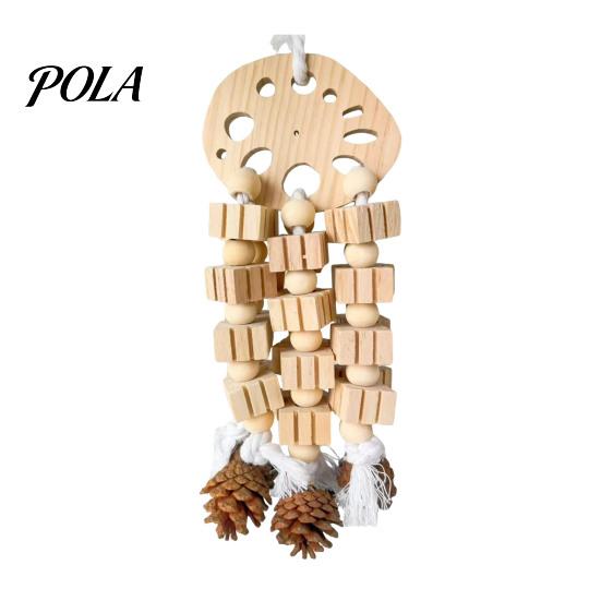 Parrot Gnawing Accessory Wooden Blocks Toy, Bird Chew Toy with Beads Pinecones, Safe Pine Cone Beak Grinding Cage for Macaws African Greys Large