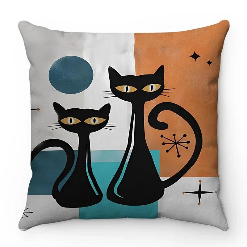 Retro black cat cartoon anime cat French decorative bedroom sofa seat car restaurant study room pillow sleeve pillowcase