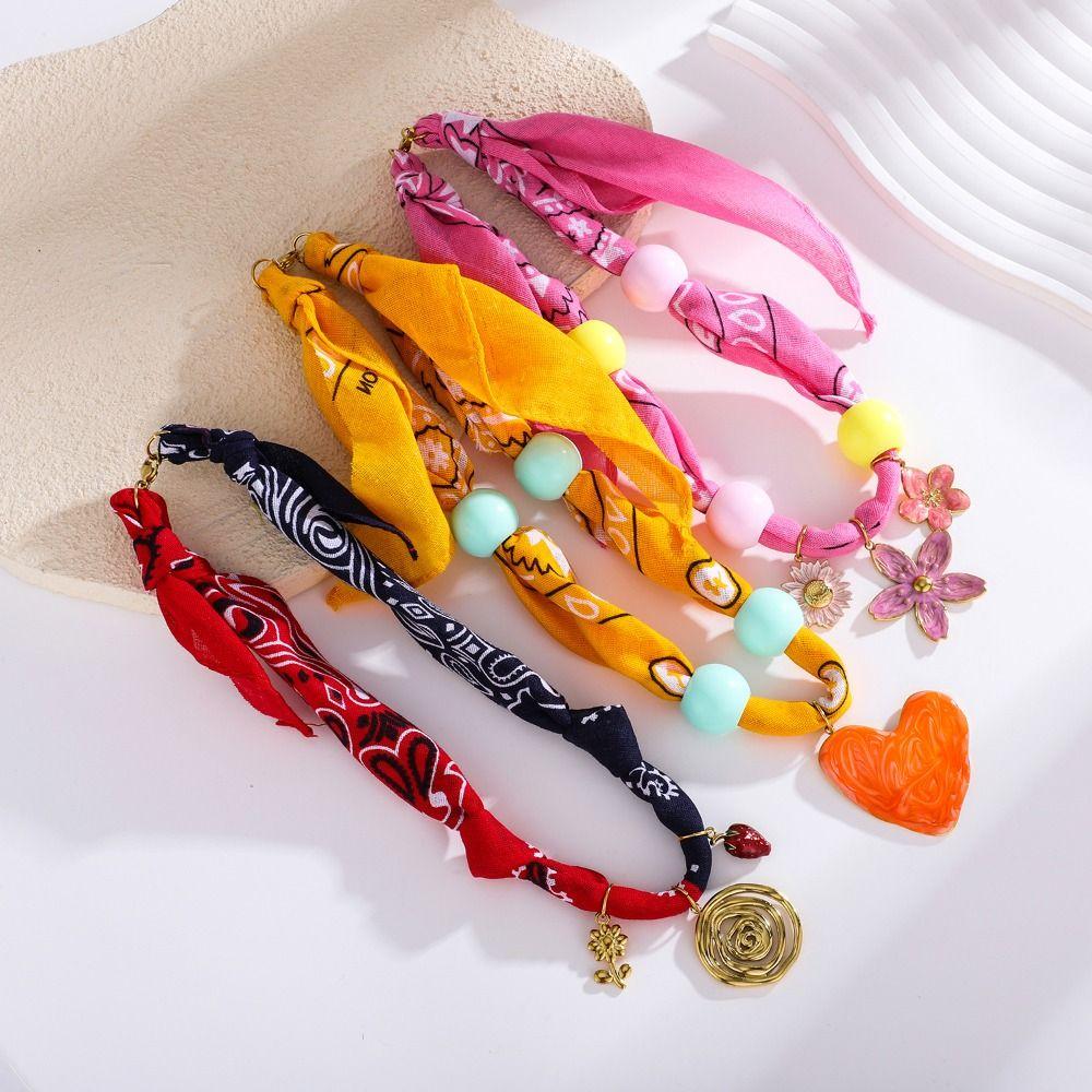 Personality Flower Scarf Chain Necklace Ethnic Style Ocean Series Necklace Nylon Rope Choker  Women