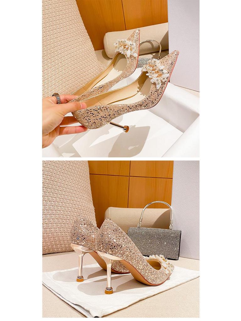 D888-7 French Crystal Pointed Toe Two-Wear Wedding & Bridesmaid High Heels for Women 2025
