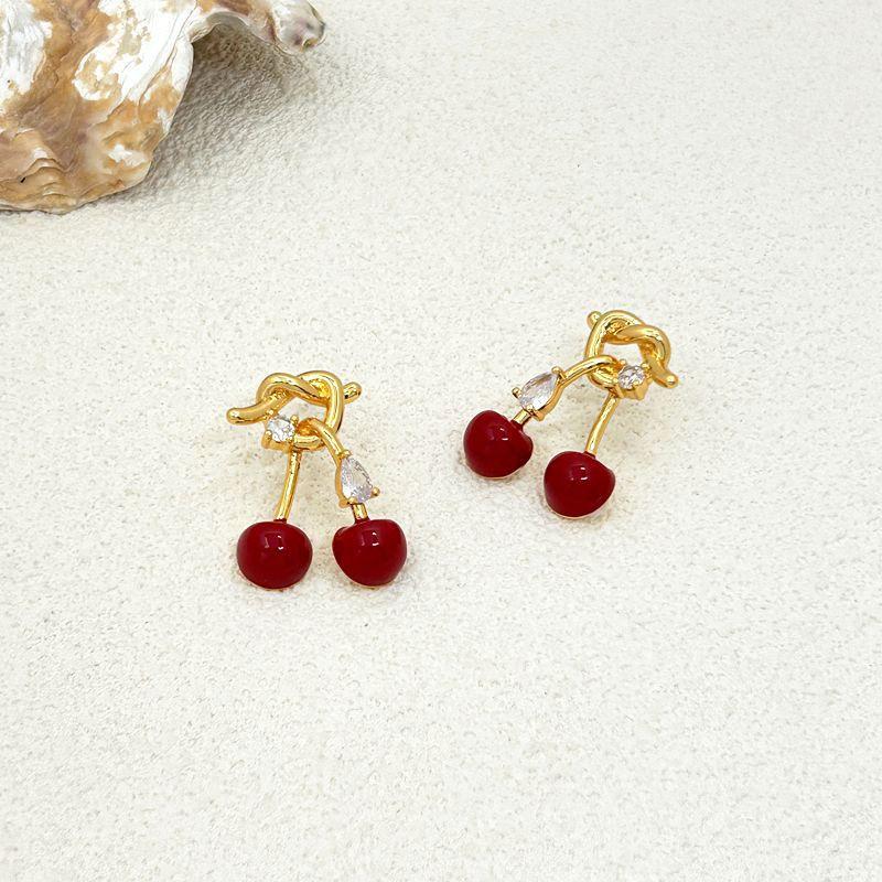 

Sweet Cherry Shape Drop Glaze Stud Earrings Women золотой
