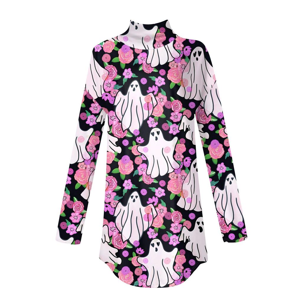 Tee Shirts For Women Fall Casual Long Sleeve Shirts Sweatshirt Vintage Printed High Neck Top Pullover
