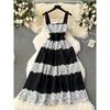 Stylish Lace Lace Color Contrast Patchwork Sexy Tube Top Strappy Dress Female French Small Dress Vacation Dress
