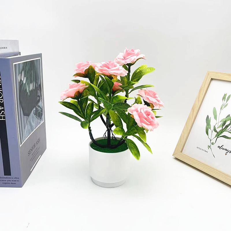 Rose Flower Plastic Fake Potted Plant Bonsai For Tabletop Decor And Use Event