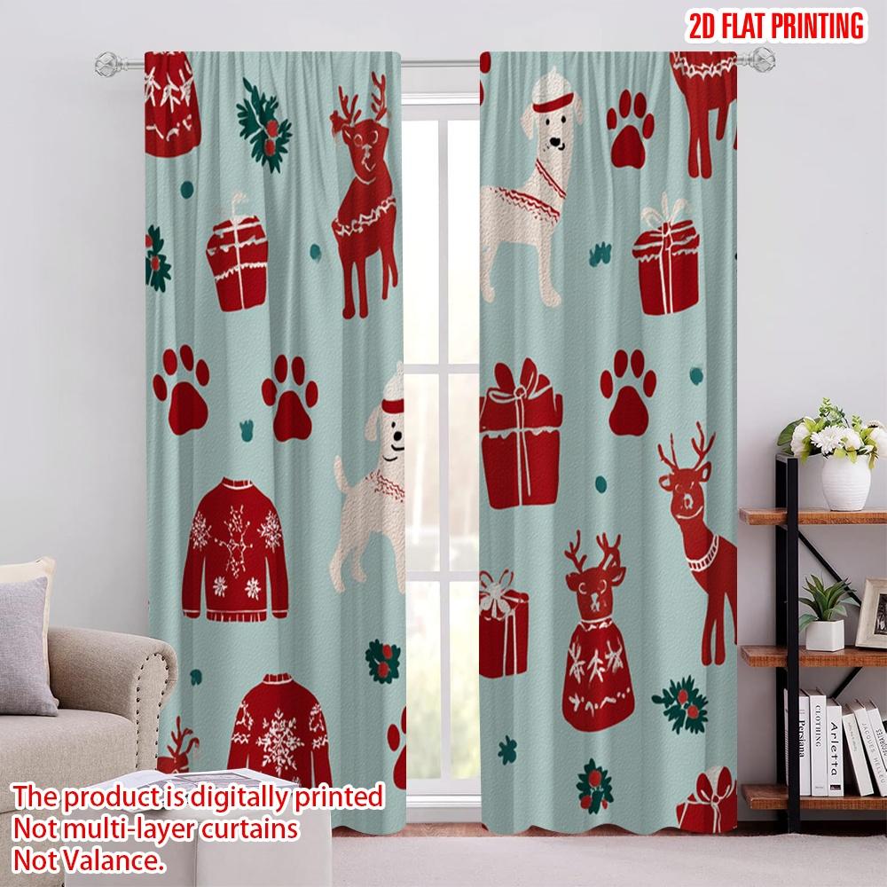 

2pcs,2D plane printing Curtain Fabric Dog with Holly Berry Polyester Woven (without rod) Outdoor Decorations Perfect for Bedroom 52.50 × 116.00 cm 2 pcs