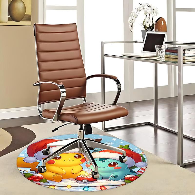 

1pc Christmas Pikachu & Squirtle Anime Design Round Carpet - Office Chair Mat, Non-Slip Rug for Home Decor, Living Room, Bedroom, Game Room 80cm