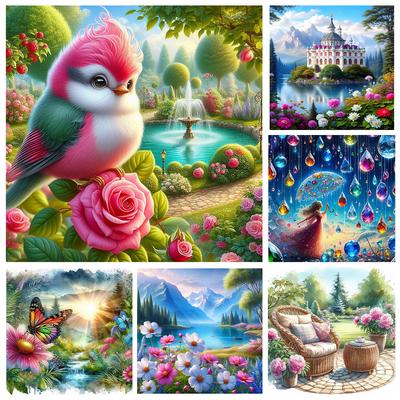 2024 New Round Square Diamond Painting Landscape Bird Flower Castle 5d Diy Embroidery Mosaic Cross Embroidery Home Decoration