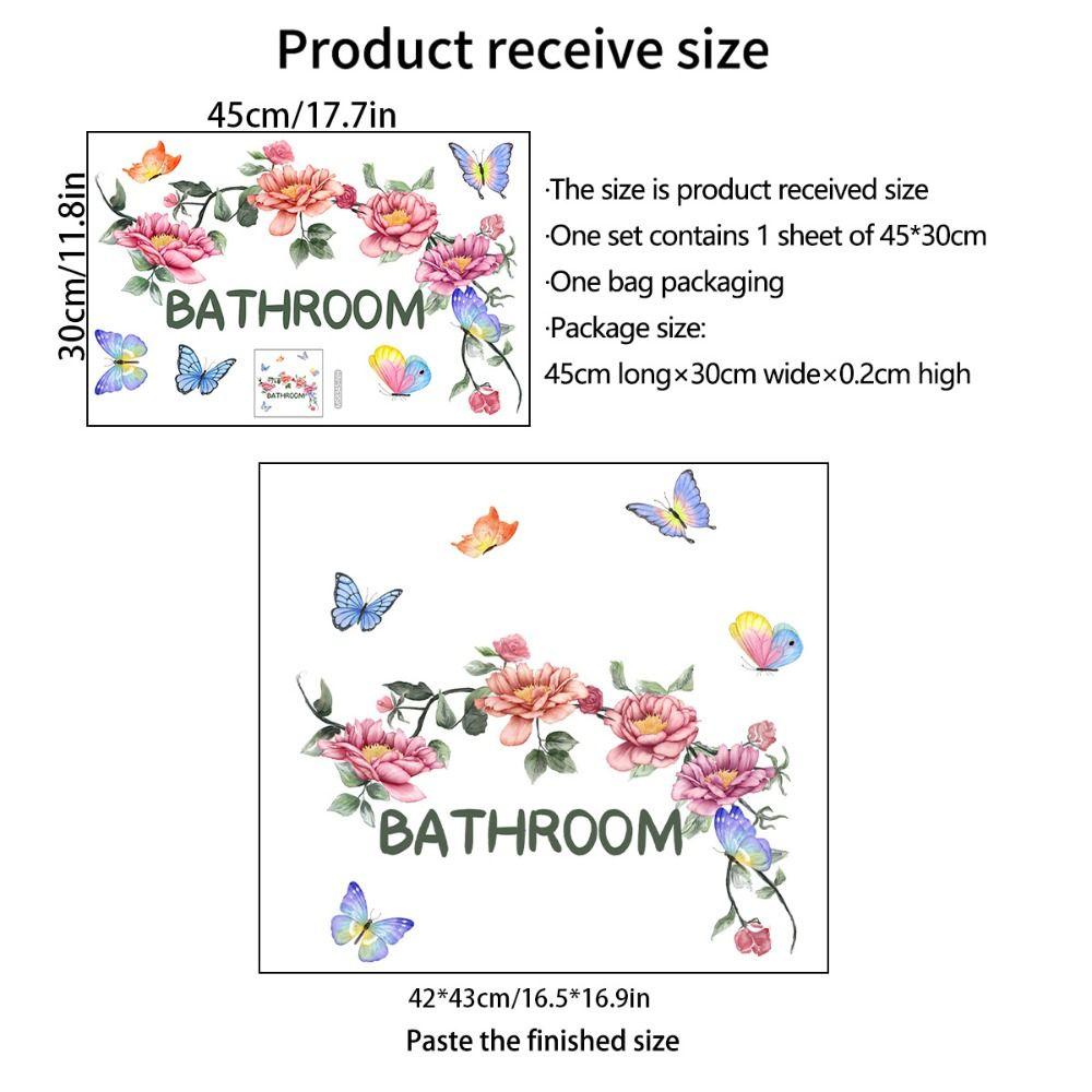 Self-adhesive Bathroom Sticker English Butterfly Flower Sticker Beautiful   Toilet