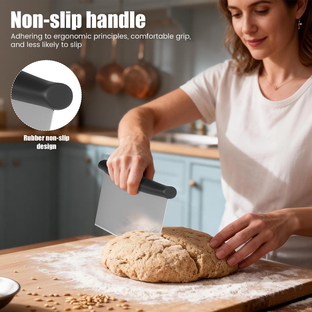 Stainless Steel Biscuit Cutter Set Ergonomic Pastry Scraper and Dough Blender with Non Slip Grip for Biscuits Pie Cookies