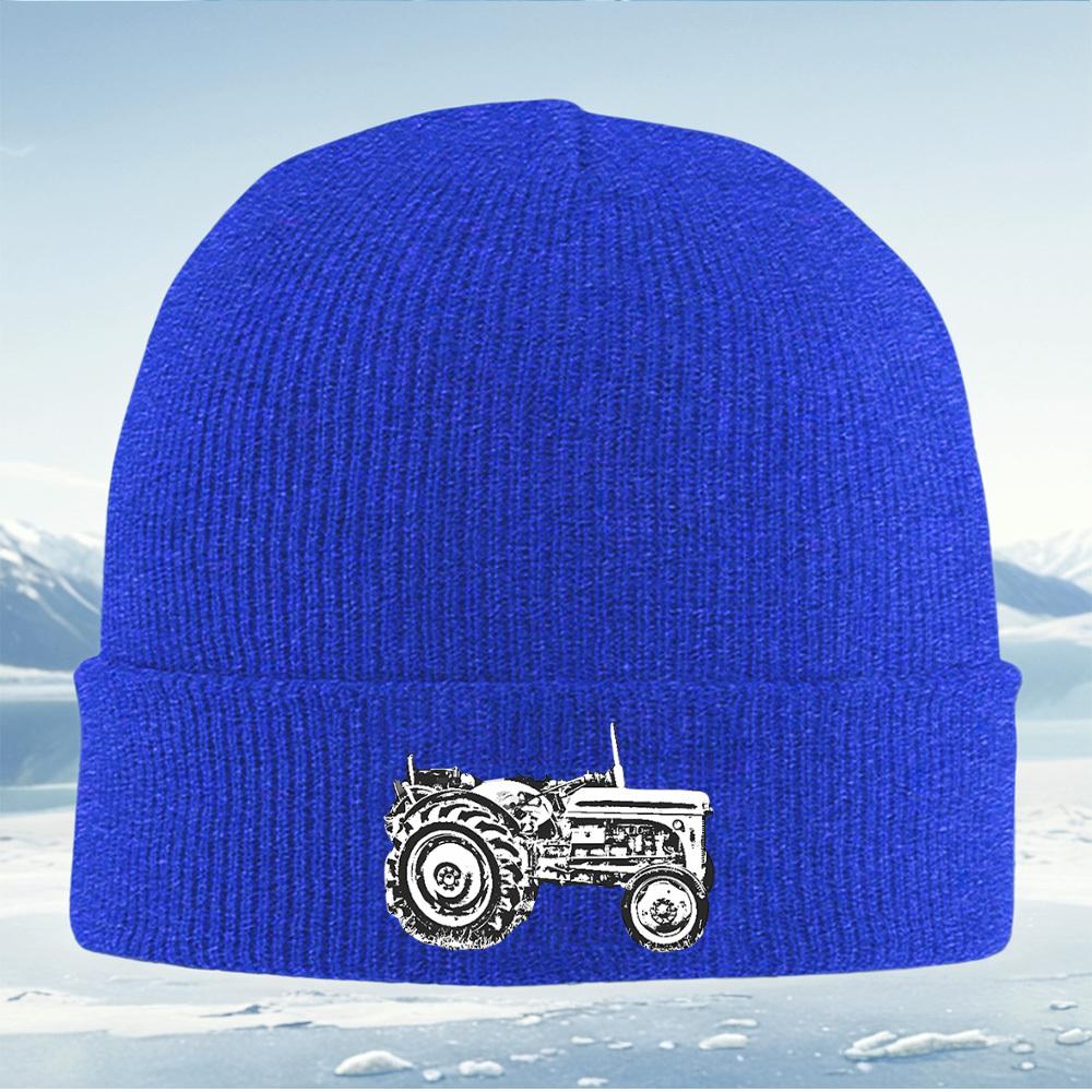 Tractor side profile wheels black background Men Women Unisex Knitted Hat Beanie Pullover Cap Winter Thermal Warm Christmas Outd