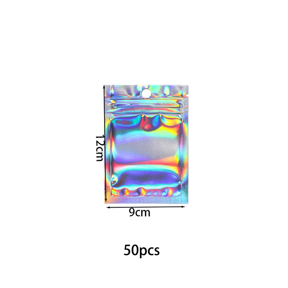 50pcs Self-Sealing Laser Small Plastic Bags for DIY Jewelry Pouch with Clear Display Window Jewelry Packaging Gift Storage Bag
