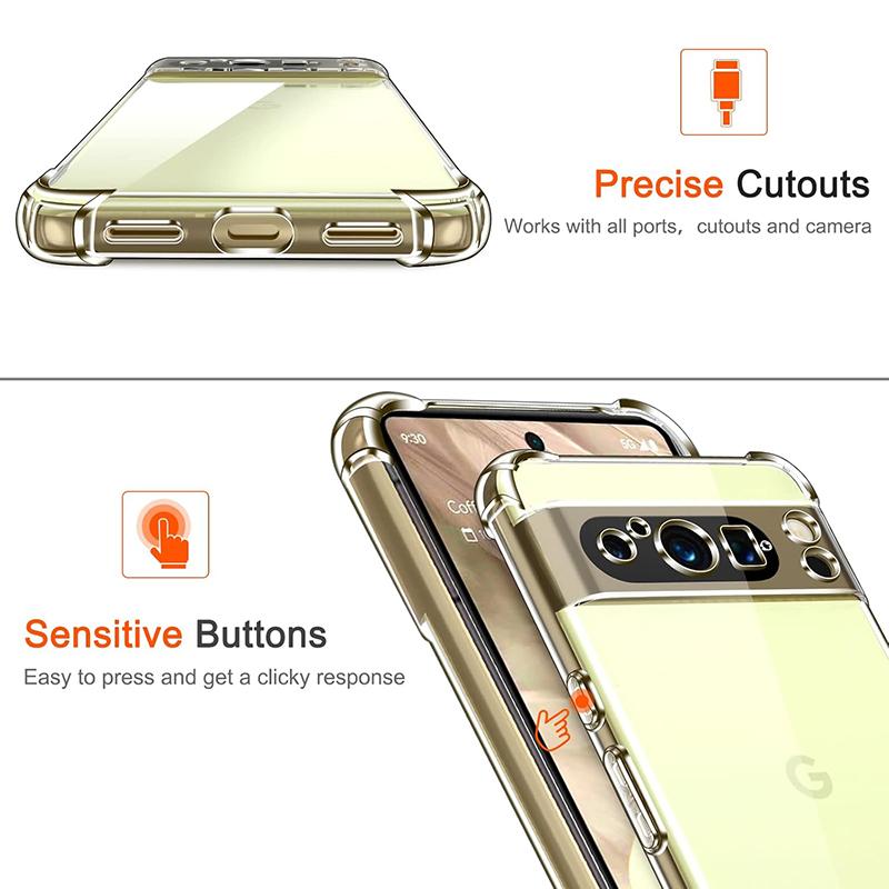 Pro Google Pixel 9 Pro XL Měkký silikonový průhledný nárazuvzdorný zadní kryt pro Pixel 8A 7A 6 Pro 5 Ochrana fotoaparátu TPU kryt telefonu