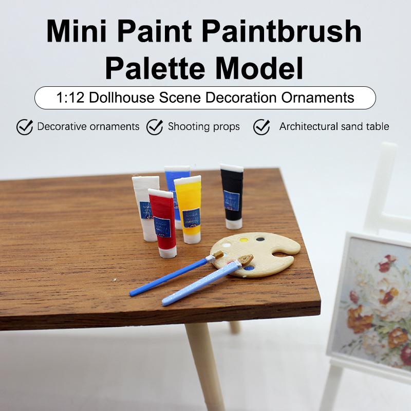 1/12 Puppenhaus Mini Pigmenttube Pinsel Palette Modell Puppenhaus Zeichenzimmer Kunstbedarf Dekoration Puppenhauszubehör