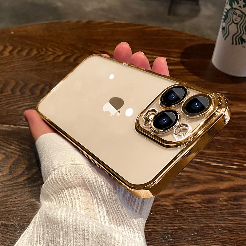 NYHET Luxury Plating Clear Phone Case For iPhone 15 14 13 11 12 Pro Max X XS Max XR 7 8 Plus Full Lens Protector Silikondeksel