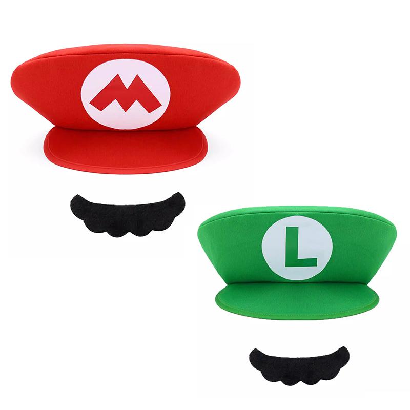 Anime Super Mario Bros Hat With Beard Cosplay Prop Mario Luigi Cosplay Costume Hats Halloween Party Caps Gift