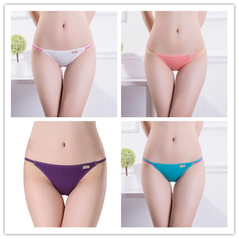 Women's Sexy Underwear String Panties Low Waist Seamless Briefs Ladies Bikini Soft Cotton Lingerie 4 Pcs/set