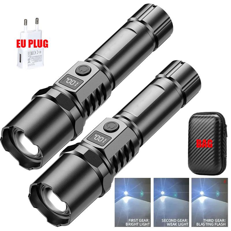 Portable High Power Led Flashlight Rechargeable Retractable Flashlight Digital Zoom Usb Hand Light For Camping Outdoor Emerge