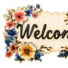 Floral Wooden Welcome Sign Front Door Sign Ornaments Flower Hanging